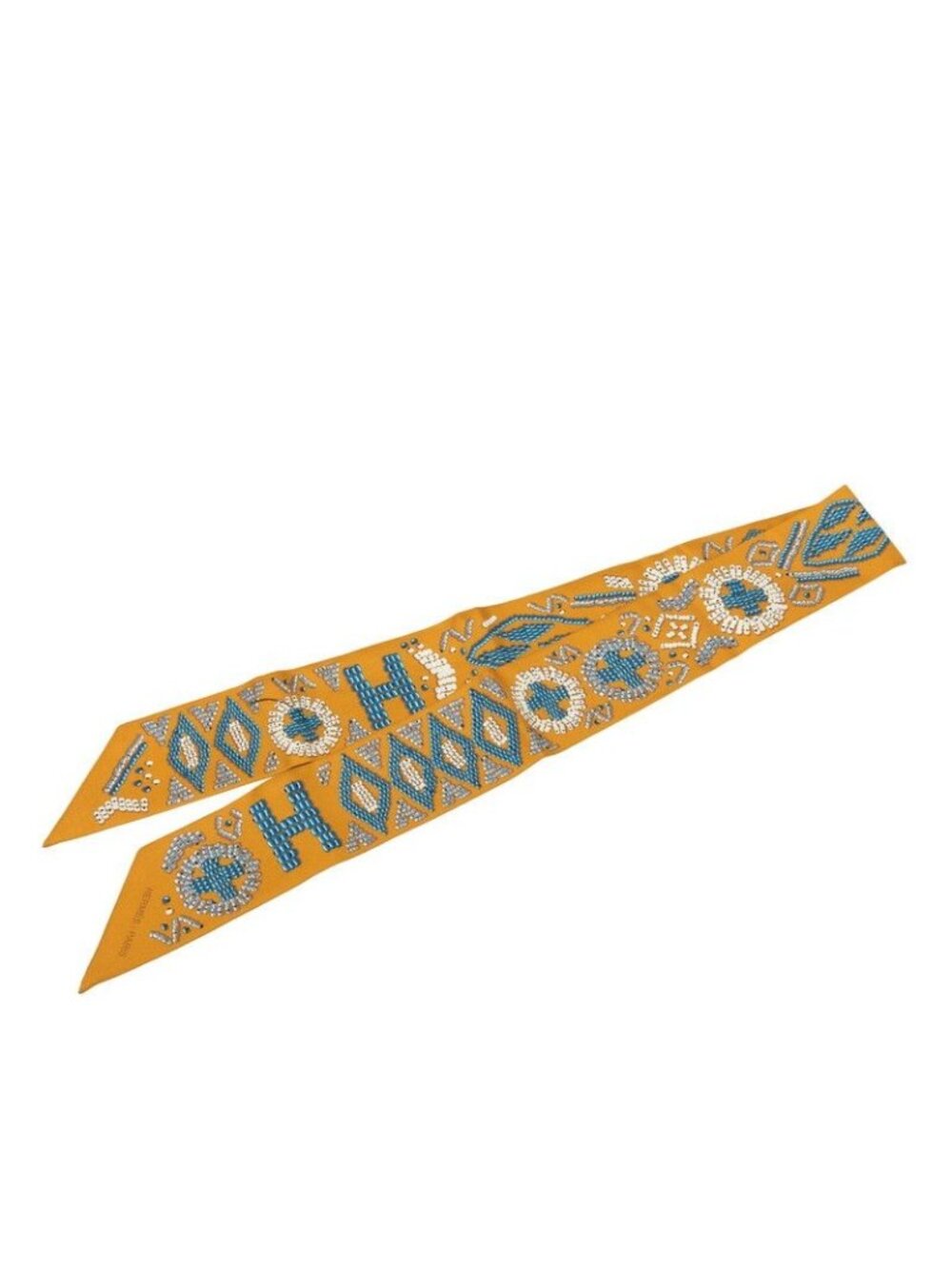 Hermes Twilly Kelly en Perles Scarf Brown Yellow Earth Color Silk